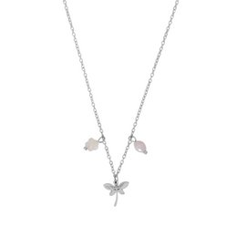 Collana con fiore di quarzo rosa libellula e kunzite - Argento