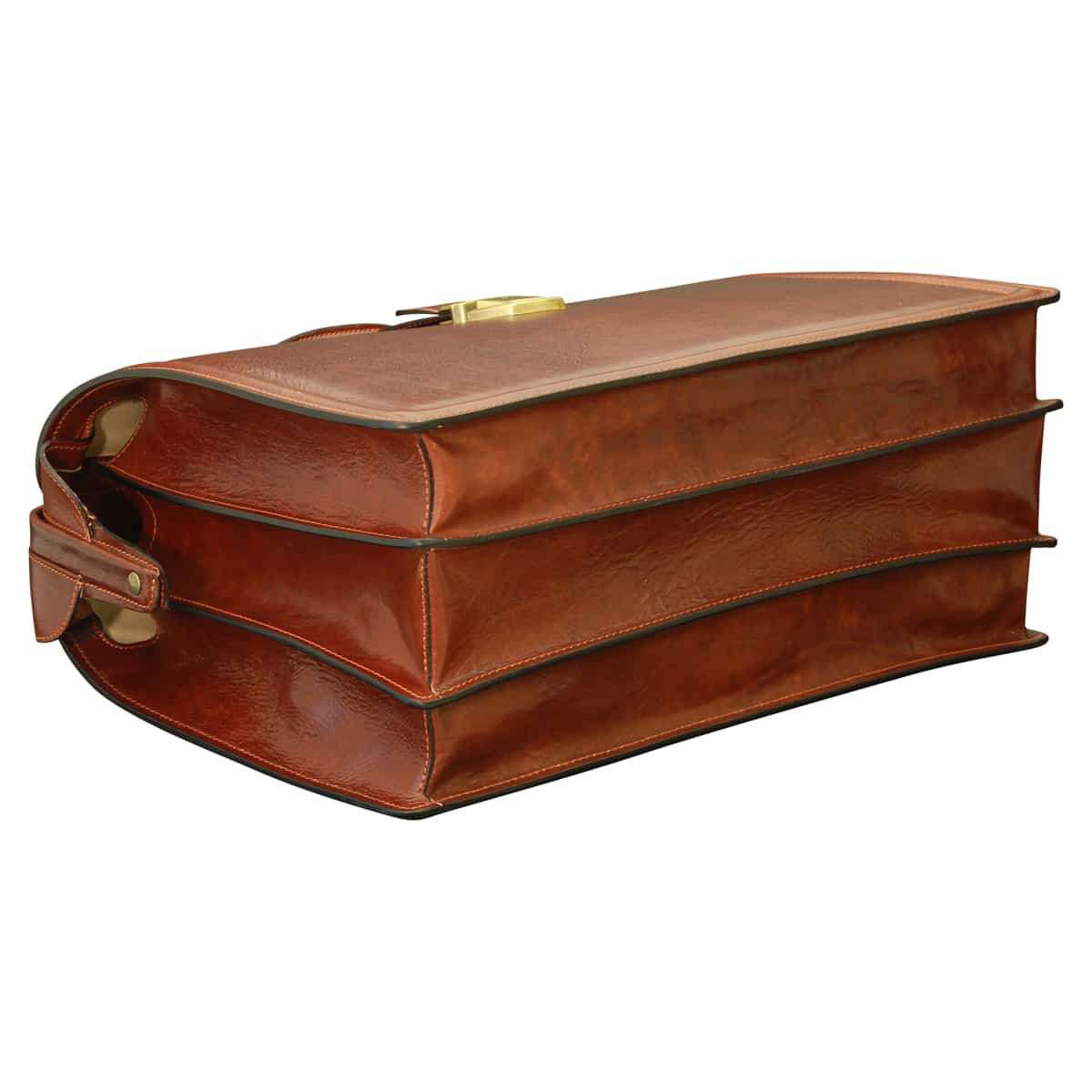Leather Briefcase with 3 compartments - Brown