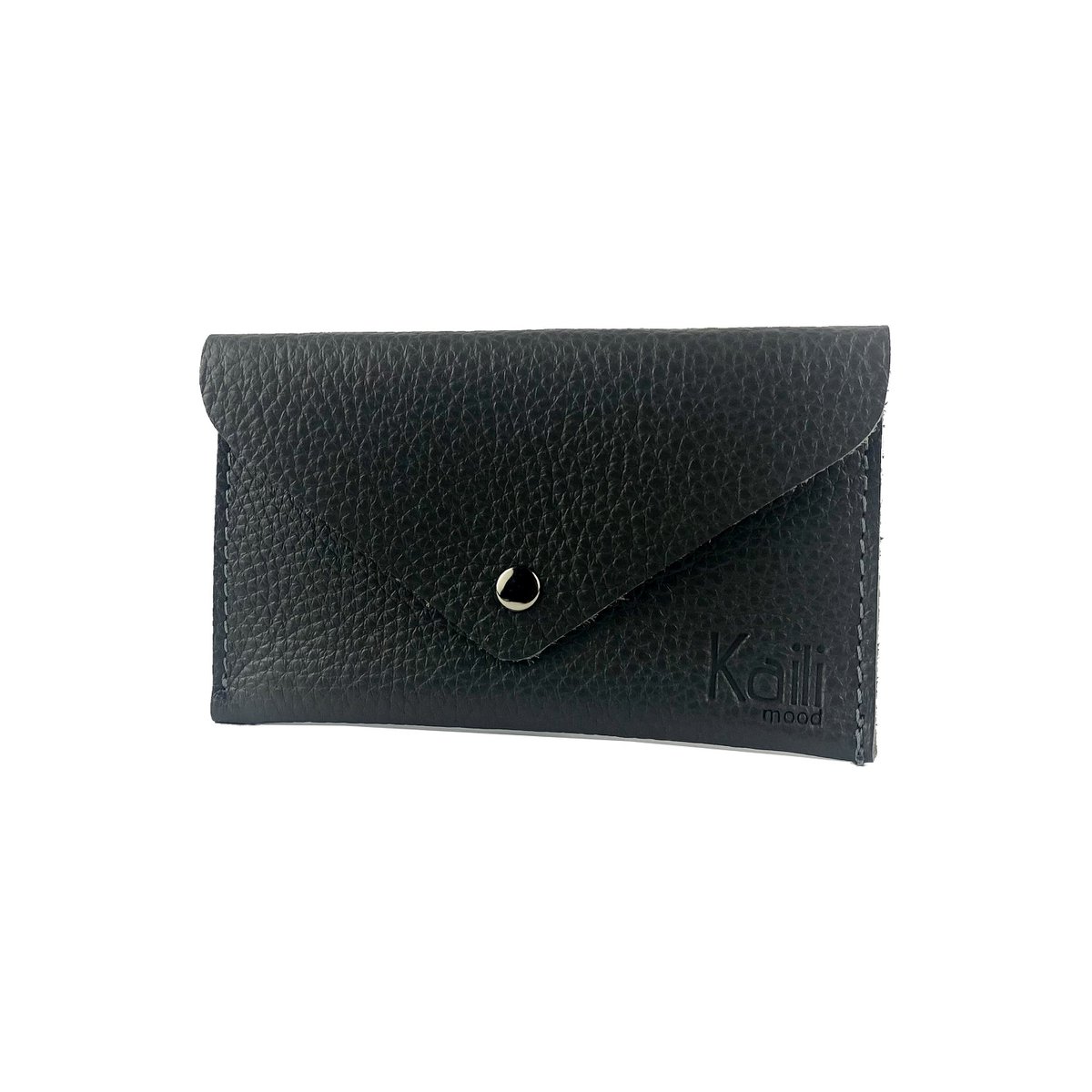 K0040AB | Beutel mit Klappe, hergestellt in Italien aus echtem Vollnarbenleder, genarbter Dollar – Farbe Schwarz – Maße: 13 x 8 x 0,5 cm – Verpackung: stabiler Boden/Deckel in Geschenkbox