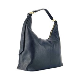 RB1017A | Soft women's shoulder bag in genuine leather Made in Italy with single handle and removable shoulder strap. Attachments with shiny gold metal snap hooks - Black color - Dimensions: 36 x 40 x 13 cm
