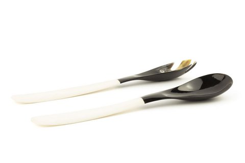 Large black horn cutlery with bone handle