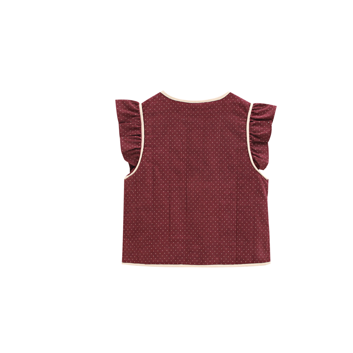 Meisjesvest met paarse ruches en beige stippen P73-11604091