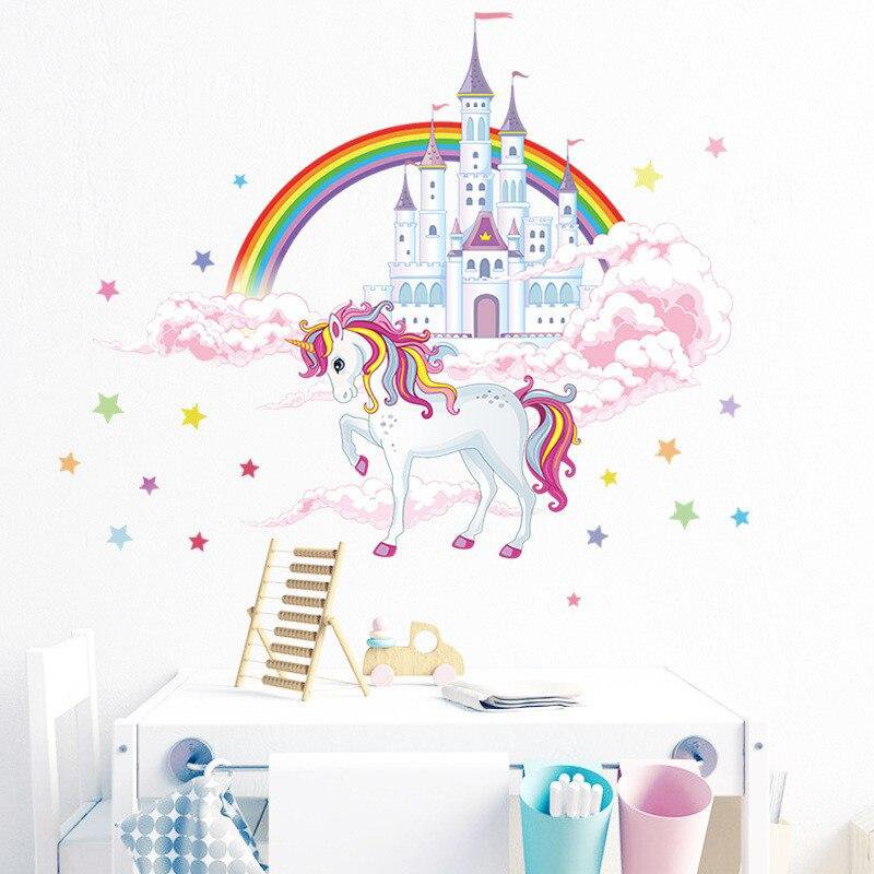 Unicorn stickers for girl's room rainbow castle