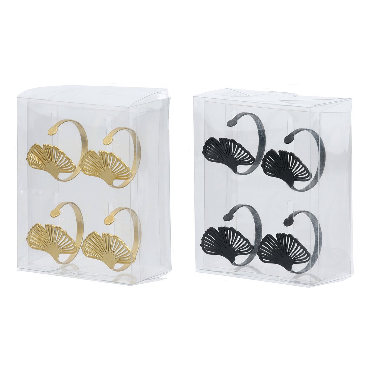 4Tlg. Set Servettenring Ginkgo 2-Sort. Gold colors, black, ve 6