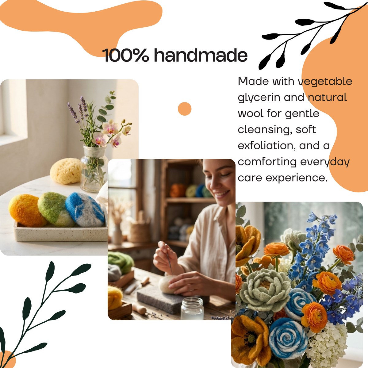 Set regalo di sapone alla glicerina in feltro (3 × 100 g)