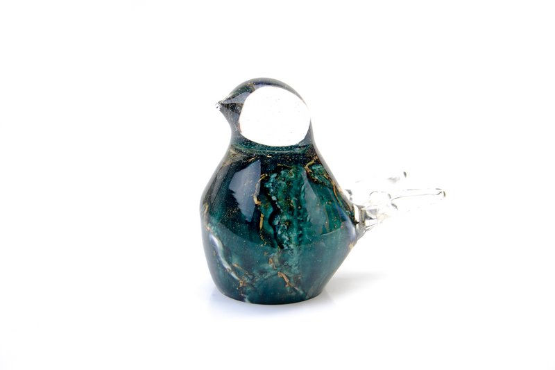 Grüner Glasvogel – mit Blattgold – ø 13 cm – handgefertigt