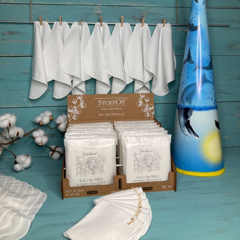 Children's cloth handkerchiefs white, organic cotton, school child 2+5=set of 7