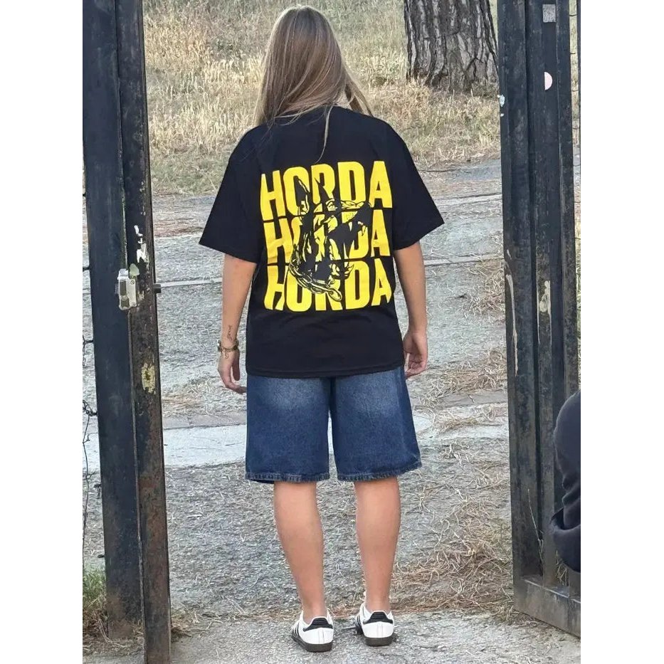 T-shirt Nera 100% Cotone Boxy Fit Horda X3