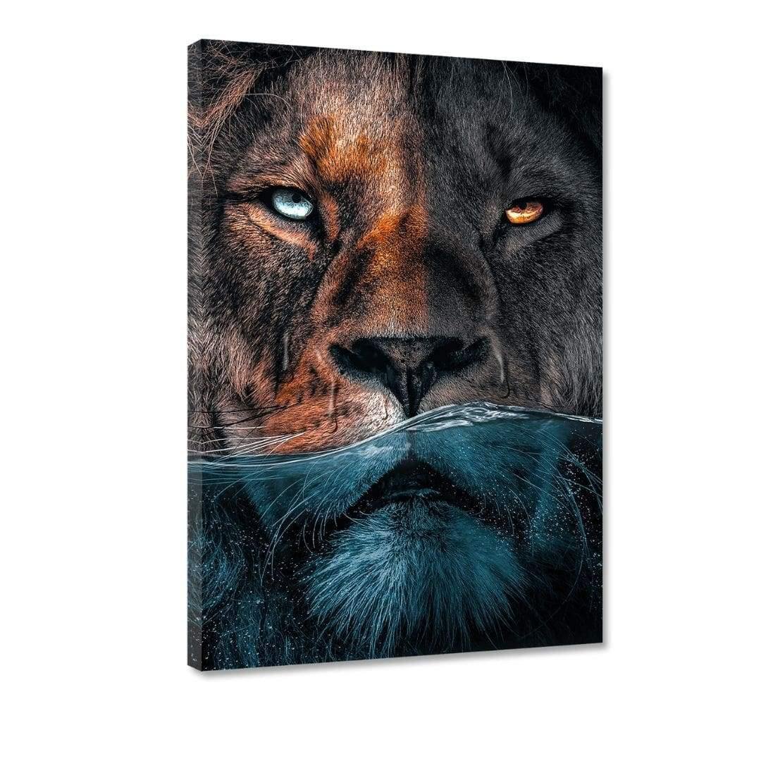 Underwater Lion - canvas picture with frame "silver"