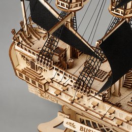 Galeone aus Holz mit LED-Beleuchtung – 3D-Holzpuzzle 583 Teile, Schiffsmodell mit Segeln und Takelage, Modellbausatz ab 12