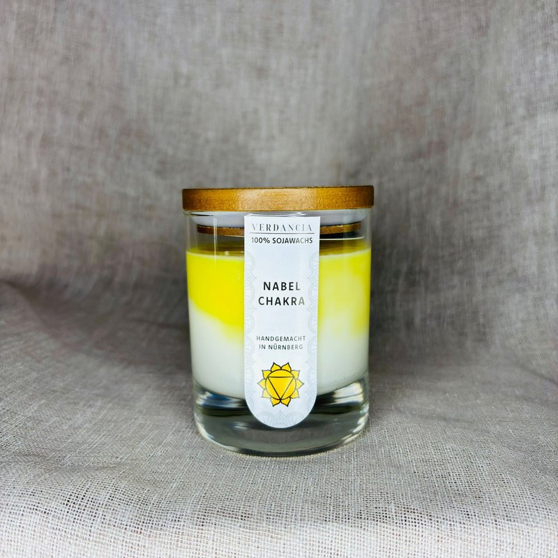 Navlechakra | Duftlys sojavoks - meditation - afslappende - chakralys solar plexus (gul)