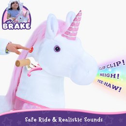 PonyCycle Classico giro ufficiale sui giocattoli Modello U Unicorno bianco, rosa e viola, con freno e suono