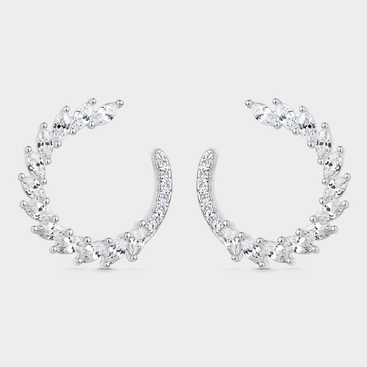 Pendientes plumas con circonitas blancas ovaladas