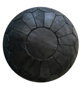 Leren poef - zwart (XL)