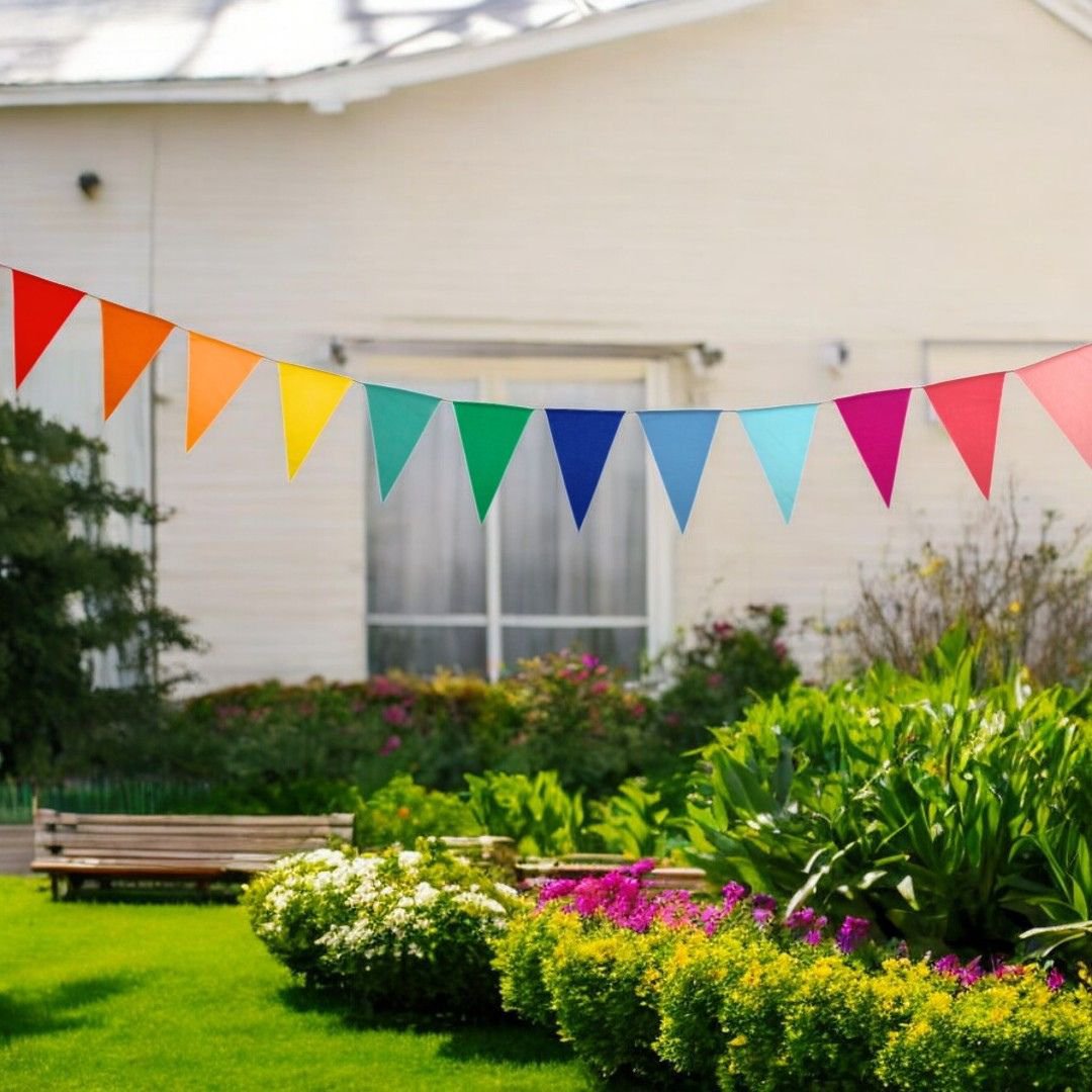 Drapeaux en coton - multicolores - 10 mètres de ligne de drapeau