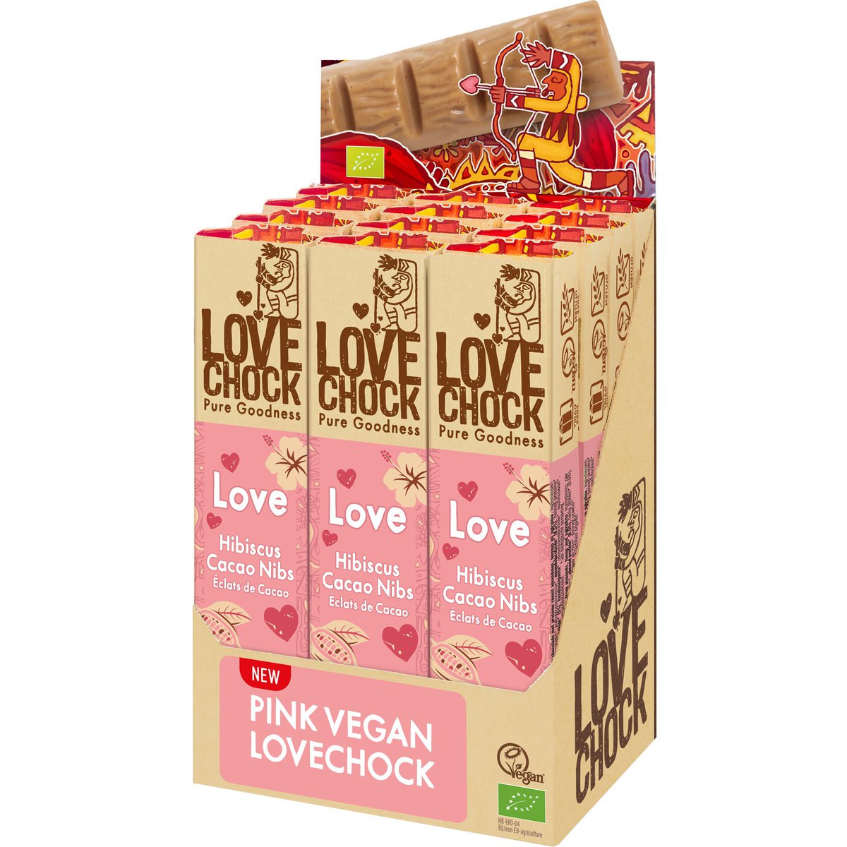 Pink chocolate with hibiscus and cacao nibs - Organic, plant-based and sustainable