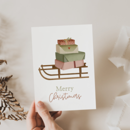 Cartolina di Natale Regali con la slitta - Cartolina di Natale Slitta di Natale