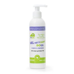 Gentle cleansing gel for body and hair, 250 ml. Suitable for baby shower. Contains natural ingredients.