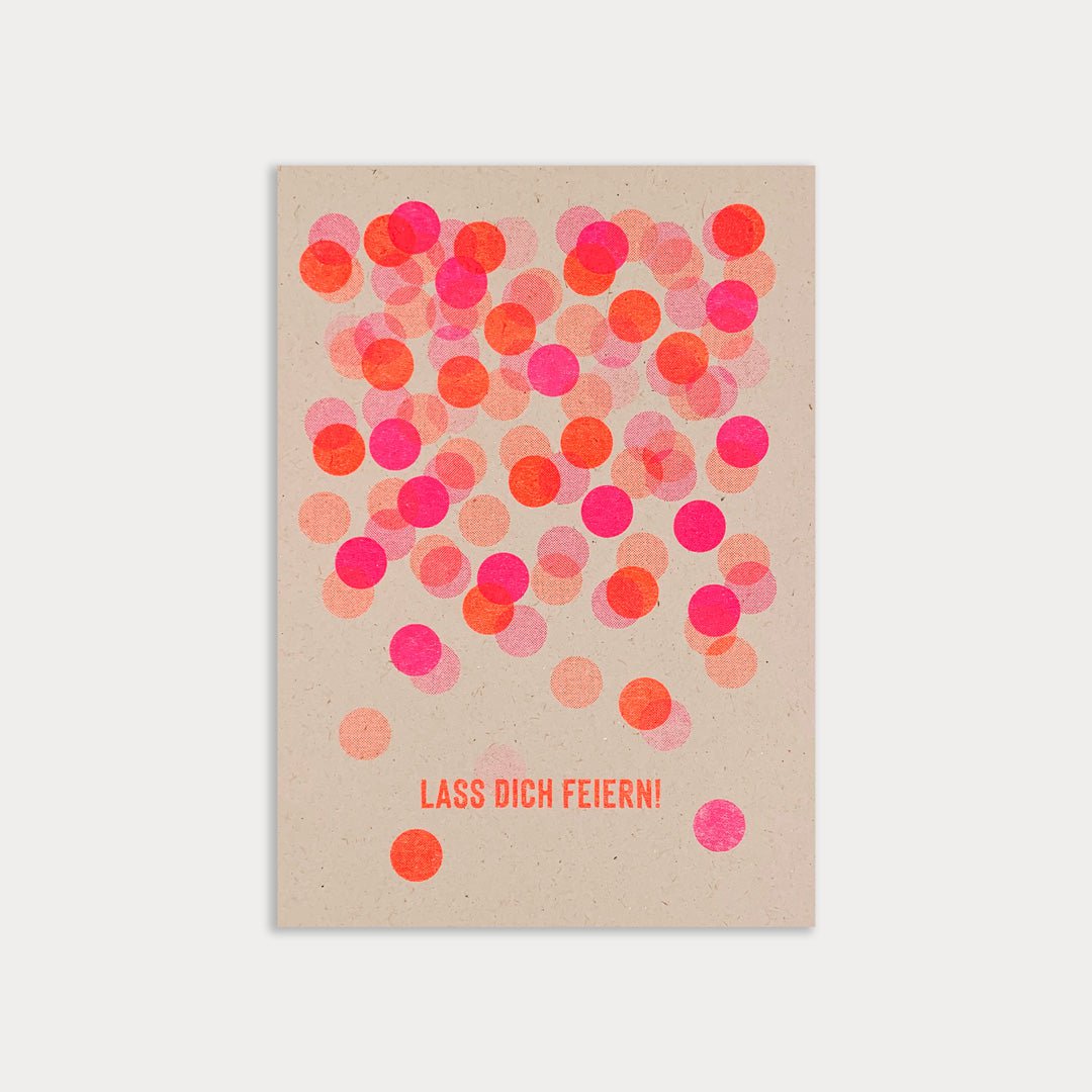 Ansichtkaart / Confetti / Laat je vieren! / Risografie