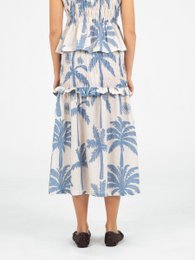 Gonna midi in lino smock con stampa palme di Elios