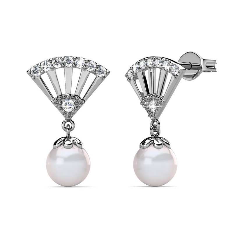 Ingride Pearl Earrings - Silver and Crystal
