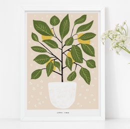 A botanical illustration depicting a lemon tree branch with green and yellow leaves. The image shows the natural shapes and textures of the leaves, capturing the essence of the lemon tree.