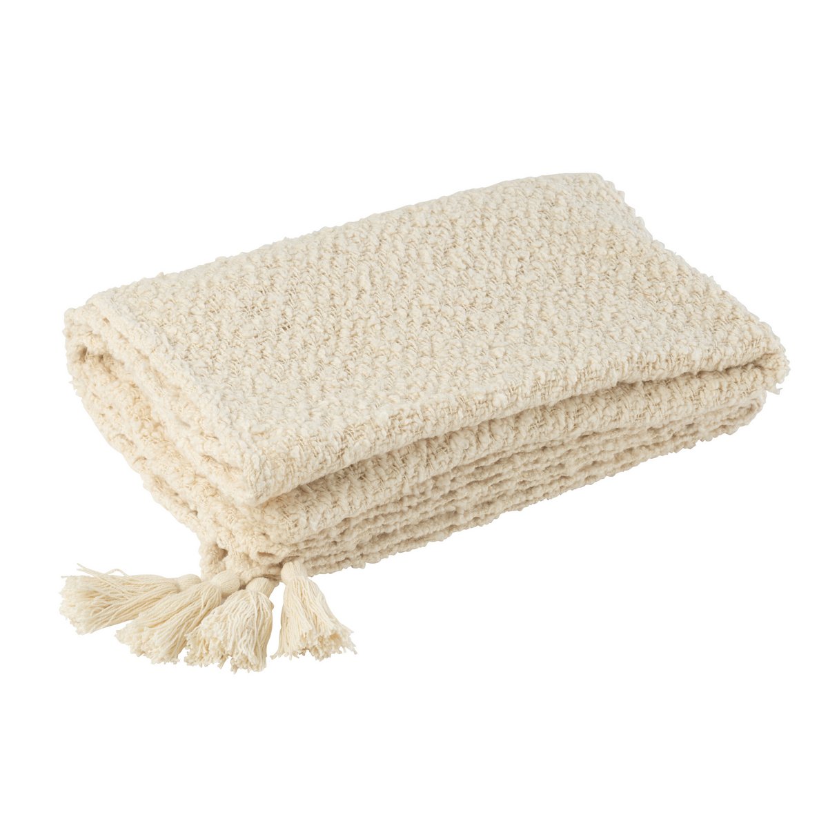 J-Line Plaid kwasten - katoen - creme - 180 x 130 cm