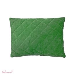  A green, quilted cushion with a rectangular shape.