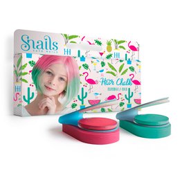 Colorful hair chalk set with flamingo and snail designs, includes 4 vibrant chalk colors.