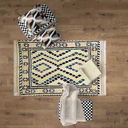 Alfombra Kilim de Rafia de Lana Hecha a Mano