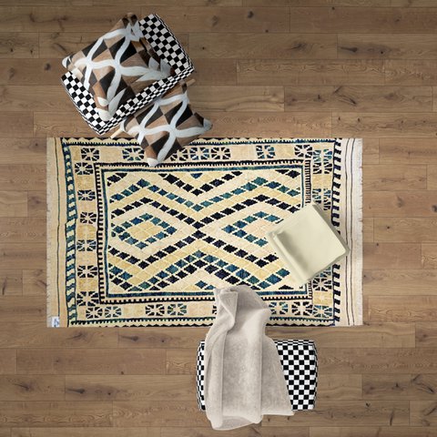 Handgemaakt wollen raffia kelim vloerkleed