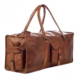 Borsa da viaggio marocchina in pelle "4 bordi" fatta a mano - Borsone Voyager artigianale da 22" (55 cm) con organizzazione a tripla tasca