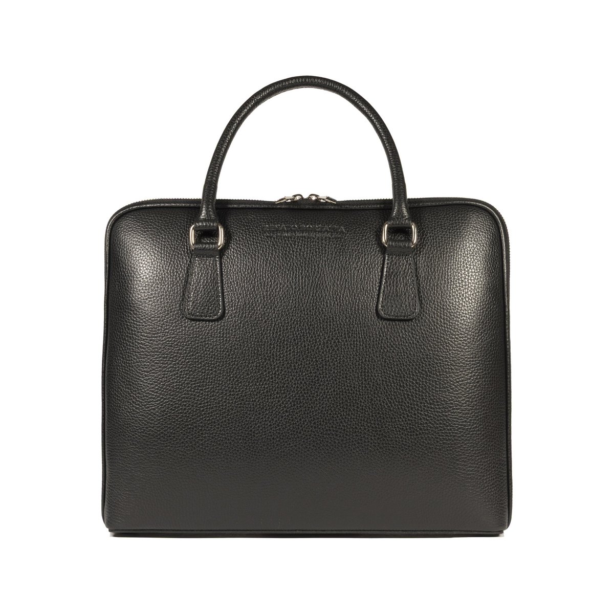 RB1019A | Maletín de negocios unisex en piel auténtica Made in Italy con bandolera extraíble. Fijaciones con mosquetones de metal níquel brillante - Color negro - Dimensiones: 37 x 29 x 6,5 cm