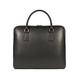 RB1019A | Maletín de negocios unisex en piel auténtica Made in Italy con bandolera extraíble. Fijaciones con mosquetones de metal níquel brillante - Color negro - Dimensiones: 37 x 29 x 6,5 cm