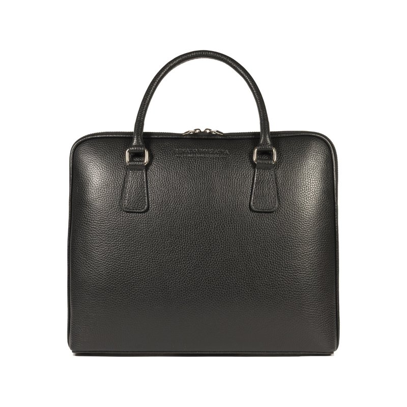 RB1019A | Maletín de negocios unisex en piel auténtica Made in Italy con bandolera extraíble. Fijaciones con mosquetones de metal níquel brillante - Color negro - Dimensiones: 37 x 29 x 6,5 cm