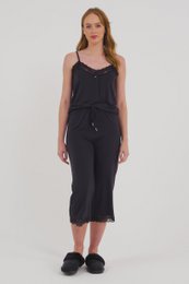 Bamboo Lace Cami Cropped Trouser Pyjama Set in Raven