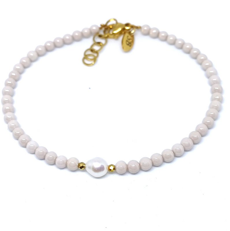Pulsera circonitas cuentas redondas perla de agua dulce
