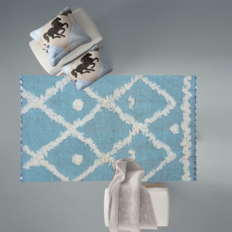 IKAT gråligt blågrønt Kilim tæppe