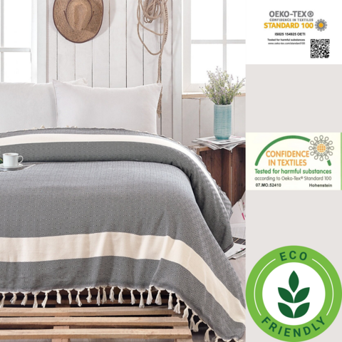Diamond Bedspread-Natural and Navy Blue-200x240 cm