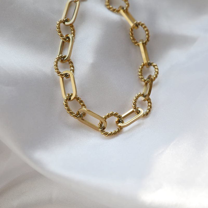 Euridice - Bracciale grande con catena a scatola e corda