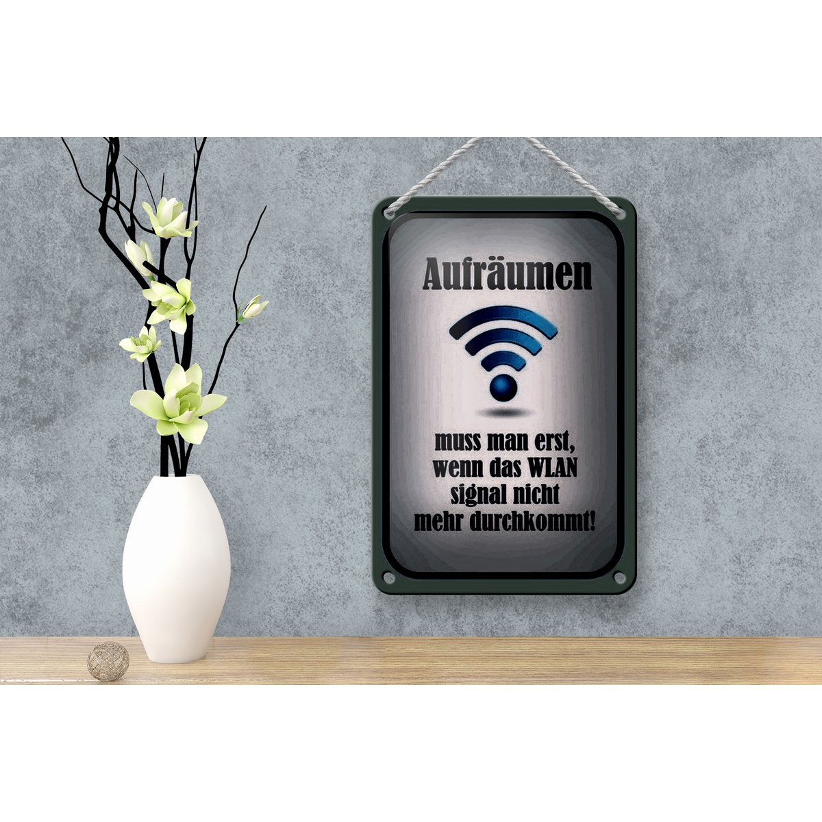 Blikken bordje met de tekst 12x18cm opruimen als WiFi niet aanstaat