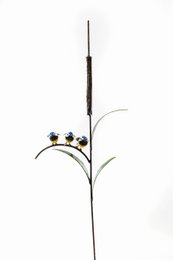 FAMILLE MÉTAL ZIMBA-ARTS DE 3 Mésanges bleues sur quenouilles