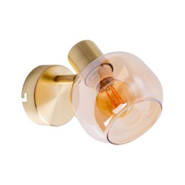 Spot muro di vetro "Libby", classica lampada da parete in metallo color ottone e vetro colorato in ambra, con presa E14, per sala da pranzo, soggiorno, corridoio o ufficio, 16 cm