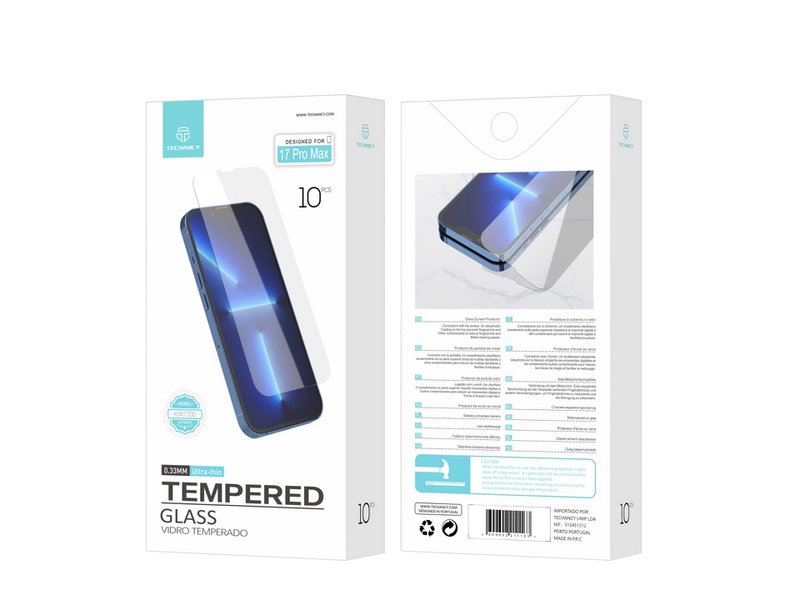 Techancy hærdet glasfilm til iPhone 17 Pro Max KW1700, 0,33 mm ultratynd, anti-fingeraftryk, anti-ridse, HD klar