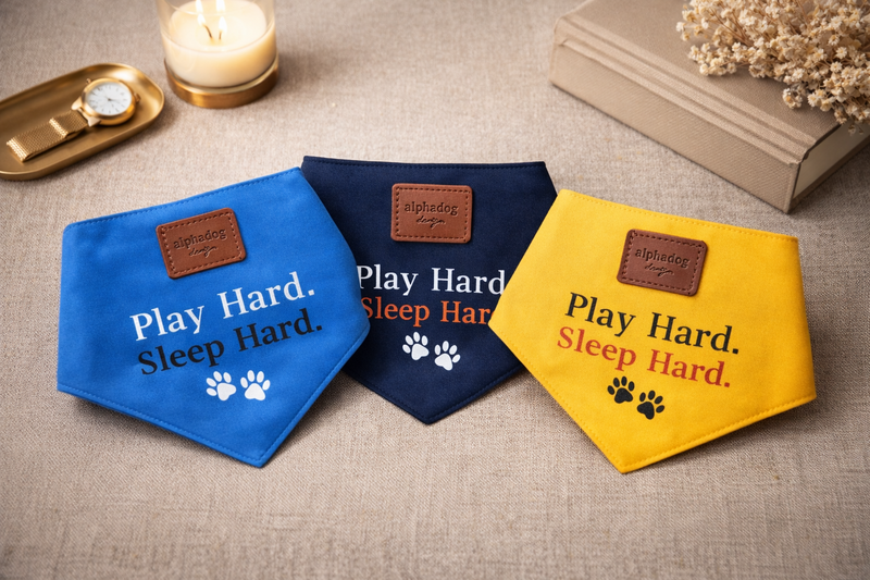 Kolekcja bawełnianych bandan dla psów Alpha „Play Hard” Play Denim