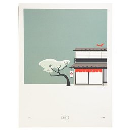 This wall art features a minimalist illustration of a bonsai tree and a stack of books against a pale green background. The artwork has a modern, graphic design style.