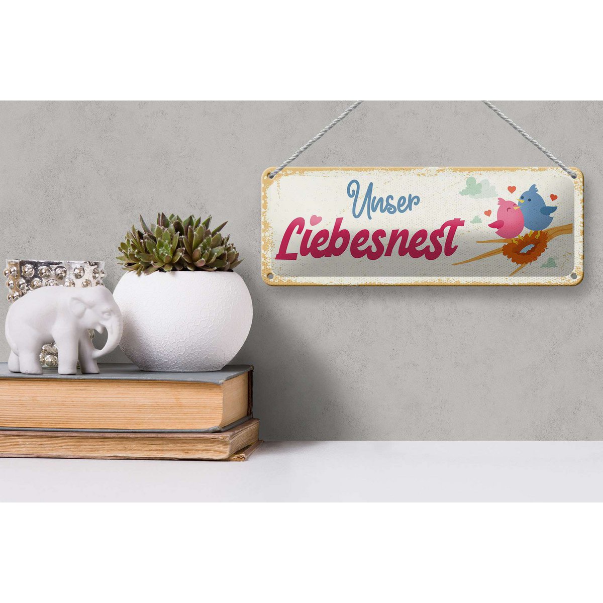 Blechschild Hinweis 27x10 cm Unser Liebesnest Deko Schild