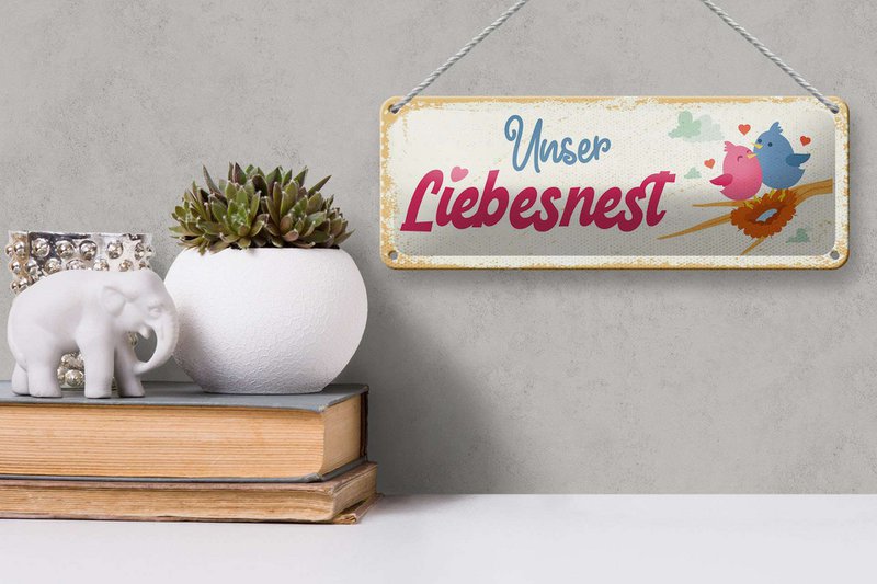 Blechschild Hinweis 27x10 cm Unser Liebesnest Deko Schild