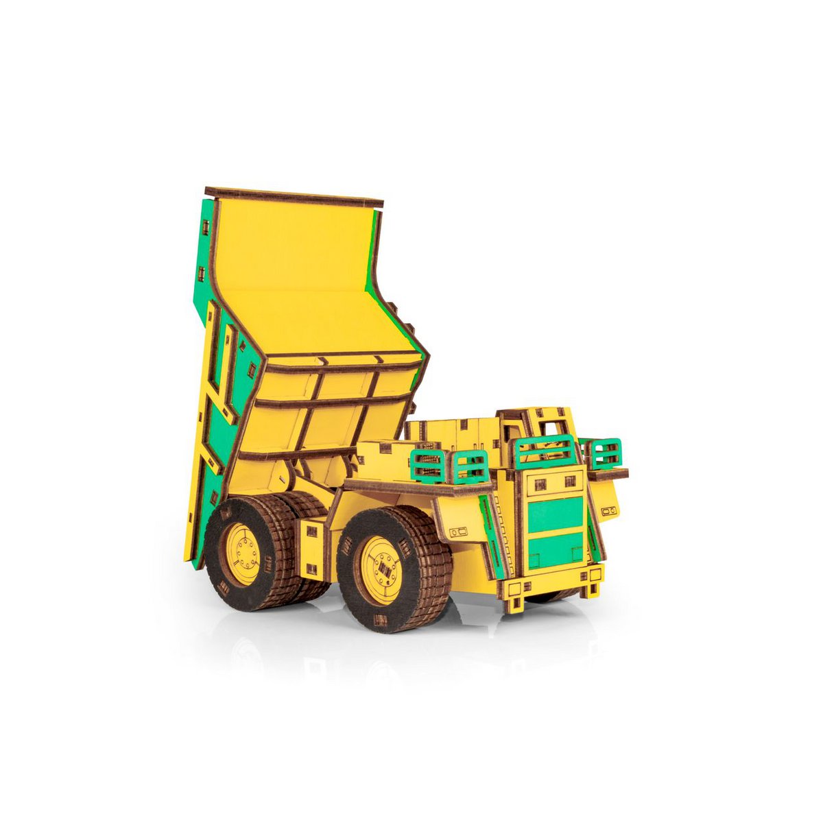 Eco Wood Art (EWA) 3D-Puzzle aus mechanischem Holz, Bergbau-Muldenkipper Belaz-7513E, 4219, Farbe Gelb und Grün, 17 x 10 x 9 cm