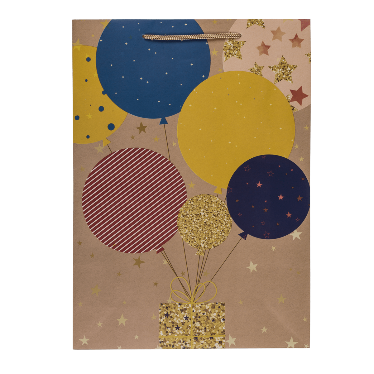 Paper gift bag, ballooons & candles,
